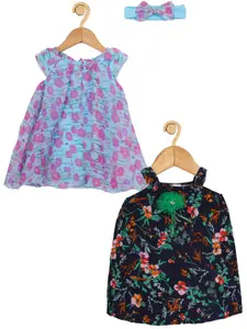 Creative Kids Infants Pack Of 2 Floral Printed A-Line Dress With Attached Bodysuit