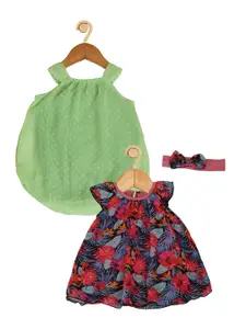 Creative Kids Infants Pack Of 2 Floral Printed A-Line Dress With Attached Bodysuit