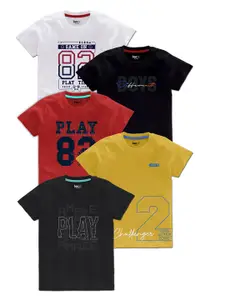 BAESD Boys Pack Of 5 Typography Printed Cotton T Shirts
