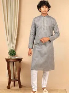 TATTVA Mandarin Collar Long Sleeve Straight Cotton Kurta Set