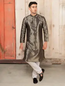 TATTVA Woven Design Mandarin Collar Long Sleeve Straight Kurta Set