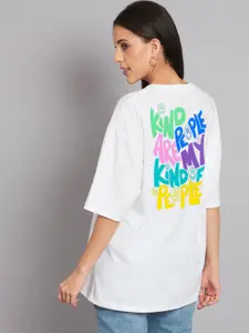 Imsa Moda Typography Printed Drop-Shoulder Sleeve Cotton T-shirt