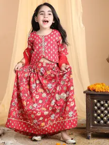 Here&Now X Kinder Kids Girls Embroidered Ready to Wear Lehenga & Blouse With Dupatta
