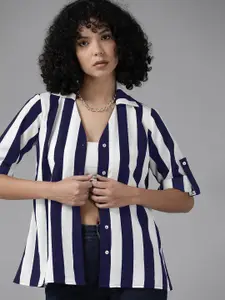 Roadster Opaque Striped Roll-Up Sleeves Casual Shirt