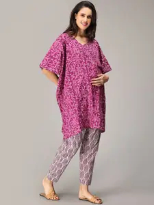 The Mom Store Floral Printed V-Neck Flared Sleeve Maternity Pure Cotton Night Suit