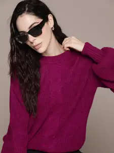 Roadster Women Cable Knit Acrylic Pullover