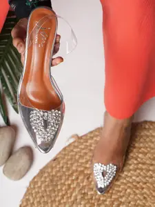 JM Looks Embellished Block Heels With Backstrap