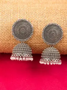 Crunchy Fashion Silver-Plated Dome Shaped Jhumkas Earrings