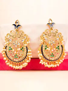 Crunchy Fashion Peacock Shaped Copper-Plated Chandbalis Earrings