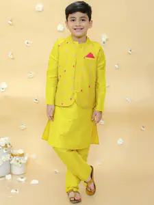 Lil Peacock Boys Mandarin Collar Kurta with Pyjamas & Nehru jacket