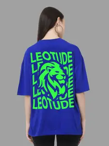 Leotude Typography Printed V-Neck Drop Shoulder Sleeves T-shirt