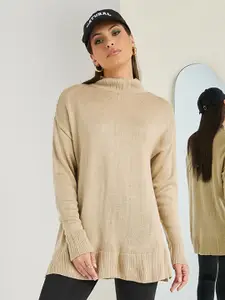 Styli Oversized High Neck Solid Longline Sweater