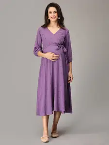 The Mom Store Self Design Georgette Maternity Wrap Midi Dress