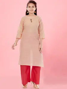 Aarika Girls Geometric Embroidered Cotton Straight Kurta