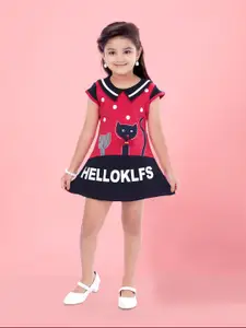 Aarika Girls Typography Printed Cap Sleeves A-Line Mini Dress