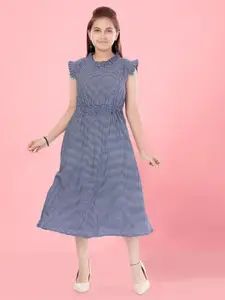 Aarika Checked Cap Sleeves Gathered Cotton A-Line Midi Dress