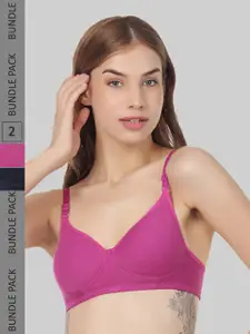 FUNAHME Pack Of 2 Full Coverage Lightly Padded Seamless Cotton T-shirt Bra All Day Comfort