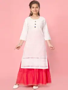 Aarika Girls Ethnic Motifs Embroidered Pure Cotton Straight Kurta With Skirt