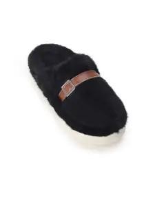 CASSIEY Men Winter Comfy Fur Room Slippers With Buckle Detail