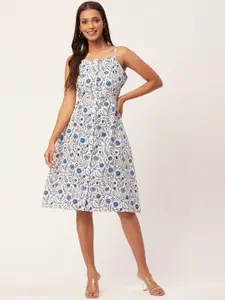 Moomaya Floral Printed Shoulder Straps Cotton A-Line Dress