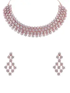 RATNAVALI JEWELS Rose Gold-Plated CZ-Studded Necklace & Earrings