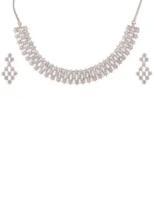 RATNAVALI JEWELS Silver-Plated CZ Studded Necklace & Earrings