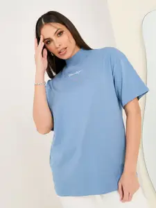 Styli Typography Printed High Neck Short Sleeve Cotton T-Shirt