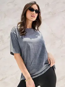 Styli Round Neck Short Sleeve Oversized Cotton T-Shirt