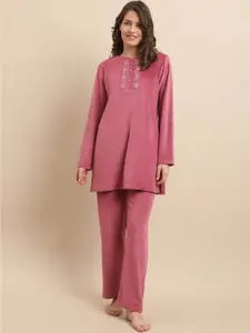 Kanvin Embroidered Night suit