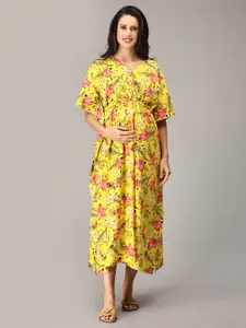 The Mom Store Floral Printed Pure Cotton Maternity Maxi Kaftan Nightdress