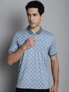 VENITIAN Geometric Printed Polo Collar Pockets Slim Fit Casual T-shirt