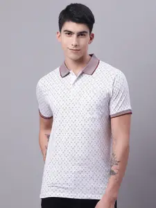 VENITIAN Geometric Printed Polo Collar Pockets Slim Fit Casual Pure Cotton T-shirt