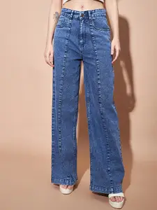 SASSAFRAS BASICS Women Straight Fit High-Rise Clean Look Heavy Fade Jeans