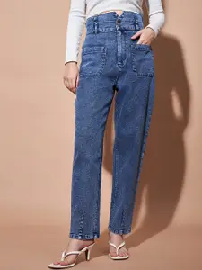 SASSAFRAS BASICS Women Regular Fit High-Rise Clean Look Heavy Fade Baggy  Jeans