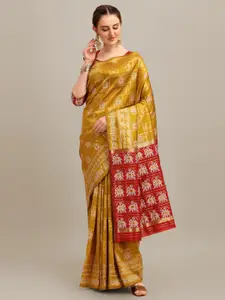 Mitera Ethnic Motifs Woven Design Zari Silk Cotton Banarasi Saree