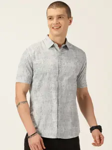 HERE&NOW Grey Classic Slim Fit Abstract Printed Pure Cotton Casual Shirt