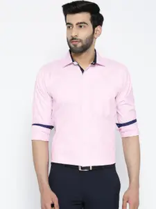 Shaftesbury London Men Pink Smart Slim Fit Self-Checked Semiformal Shirt