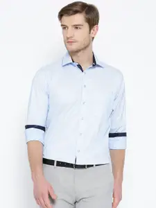 Shaftesbury London Men Blue Smart Slim Fit Self-Checked Semiformal Shirt