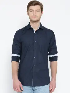 Shaftesbury London Men Navy Blue Slim Fit Printed Casual Shirt
