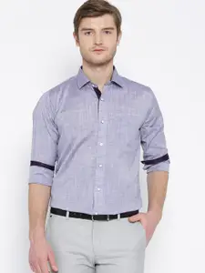 Shaftesbury London Men Purple Smart Slim Fit Solid Semiformal Shirt