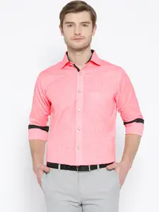 Shaftesbury London Men Coral Red Smart Slim Fit Solid Semiformal Shirt