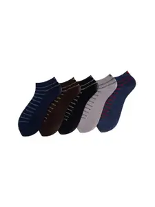 Cotstyle Men Pack Of 5 Striped Assorted Low-Ankle Socks