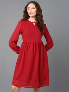 Roadster Long Sleeves Fit & Flare Above Knee Dress