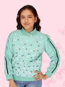 CUTECUMBER Girls Graphic Printed High Neck Applique Sweatshirt