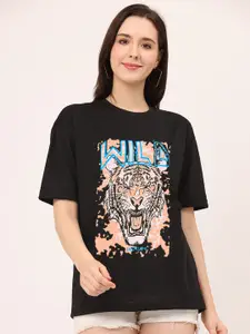 Leotude Graphic Printed Drop Shoulder Sleeves Oversized Casual T-shirt