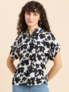 Moomaya Floral Printed Extended Sleeves Shirt Style Top