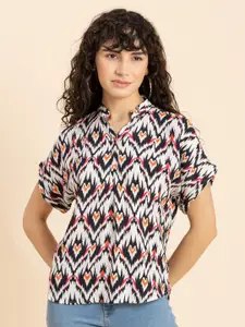 Moomaya Abstract Printed Extended Sleeves Shirt Style Top