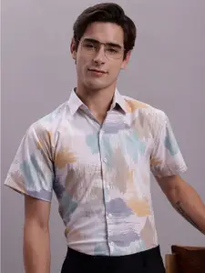 JAINISH Classic Abstract Printed Spread Collar Regular Fit Polycotton Formal Shirt