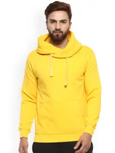 GRIFFEL Men Yellow Solid Hooded Sweatshirt