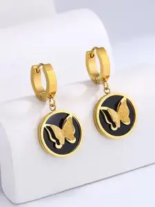 KRYSTALZ  Stainless Steel Gold Plated Butterfly Hoop Earrings
